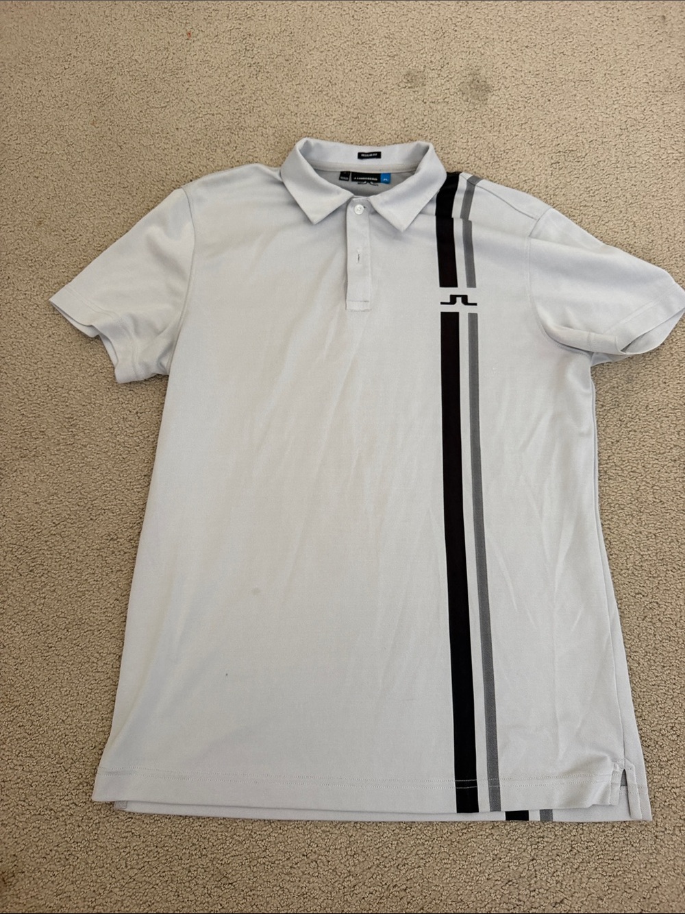 J.Lindeberg White Polo with Black and Gray Vertical Stripes